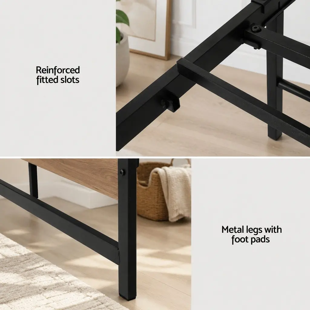 Queen Size Bed Frame with Metal Base in Black