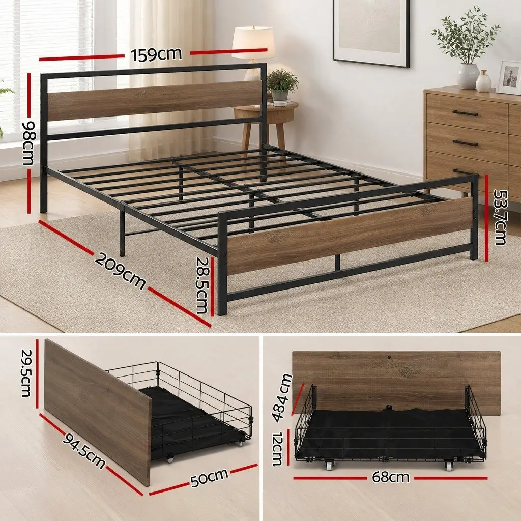 Industrial Queen Bed Frame with Storage Drawers