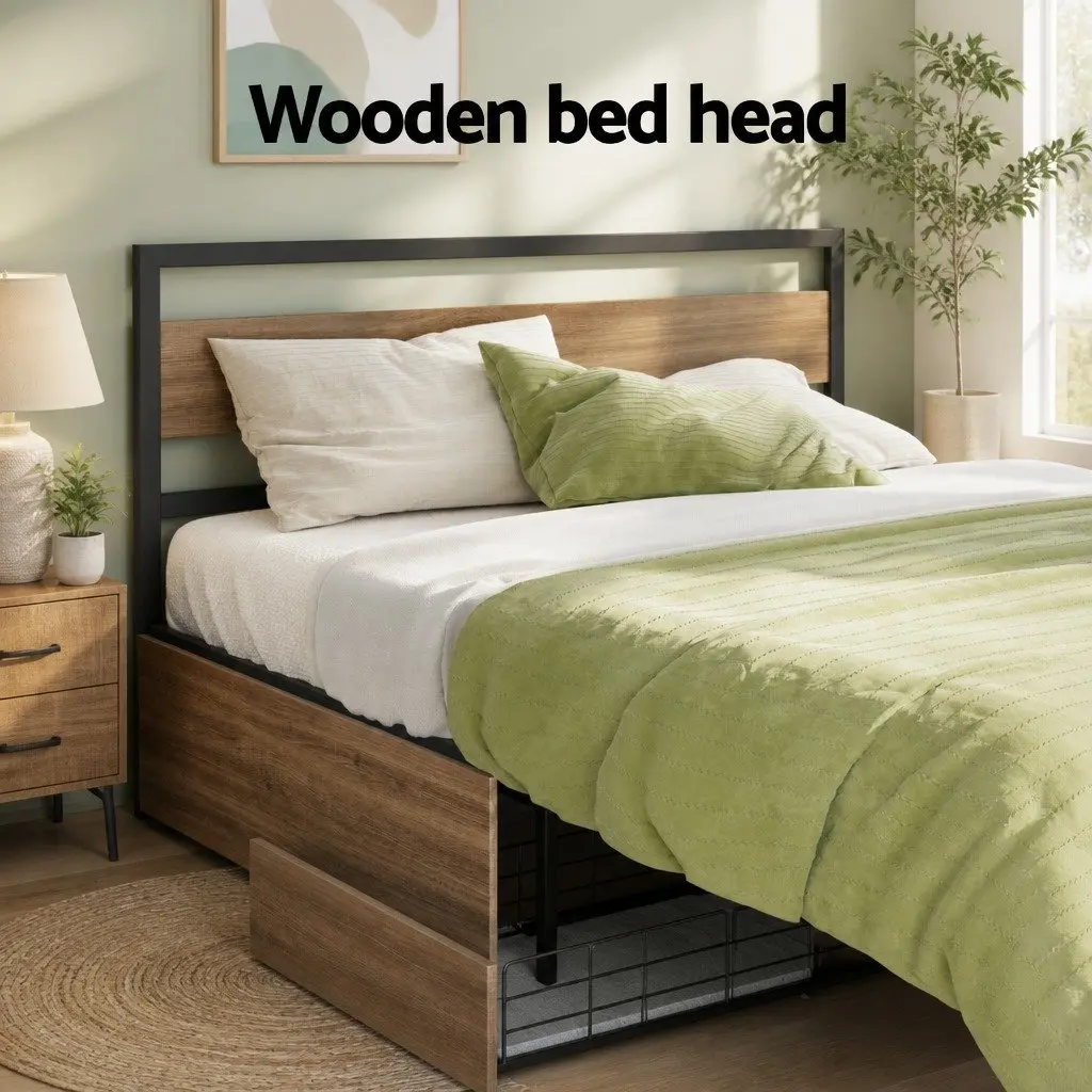 Industrial Queen Bed Frame with Storage Drawers