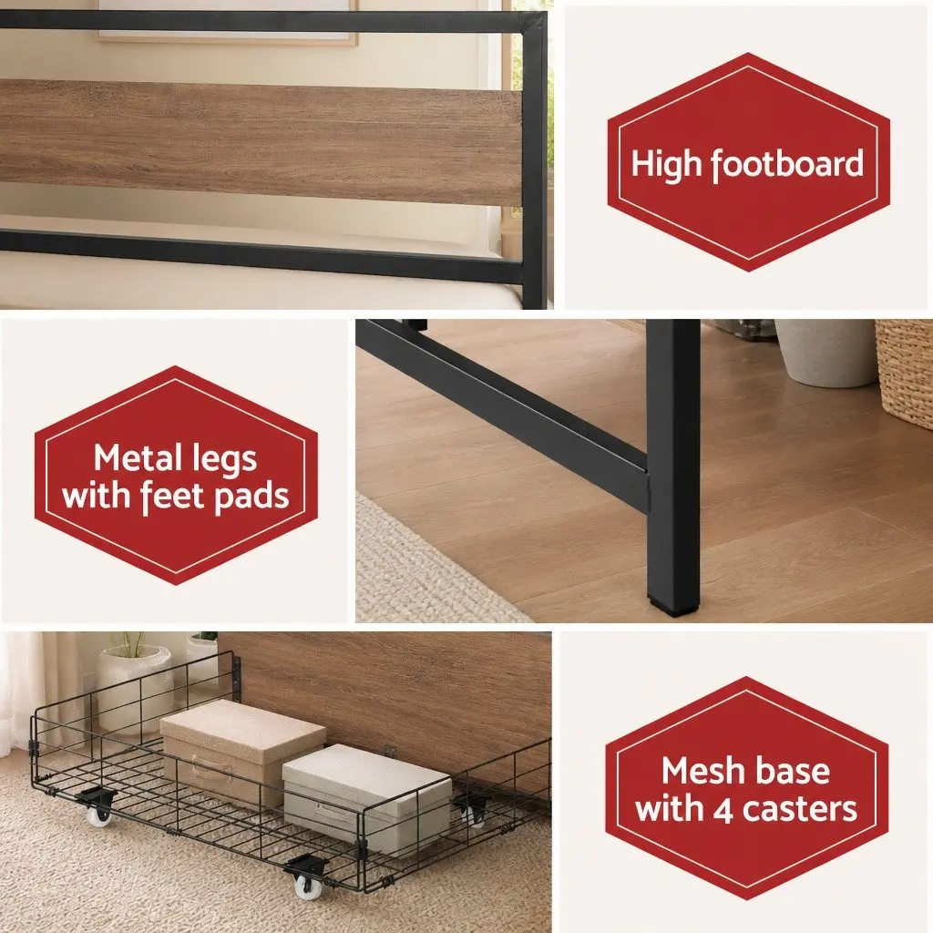 Industrial Queen Bed Frame with Storage Drawers