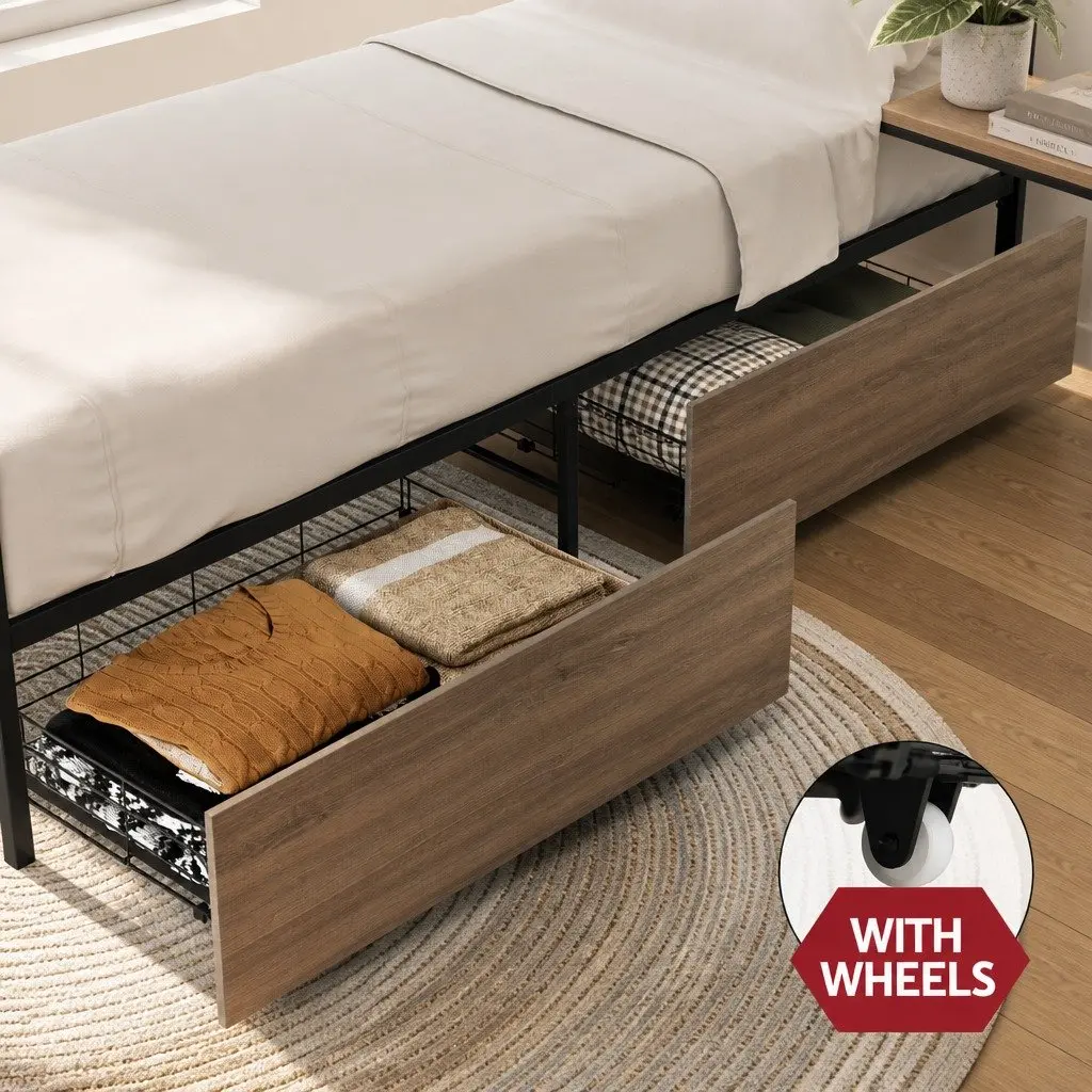 Industrial Queen Bed Frame with Storage Drawers