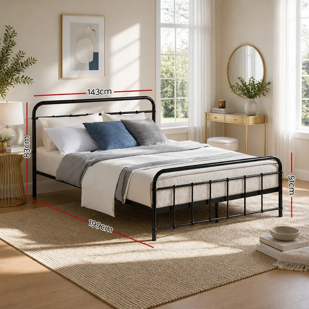 Black Metal Bed Frame with Steel Slat Support