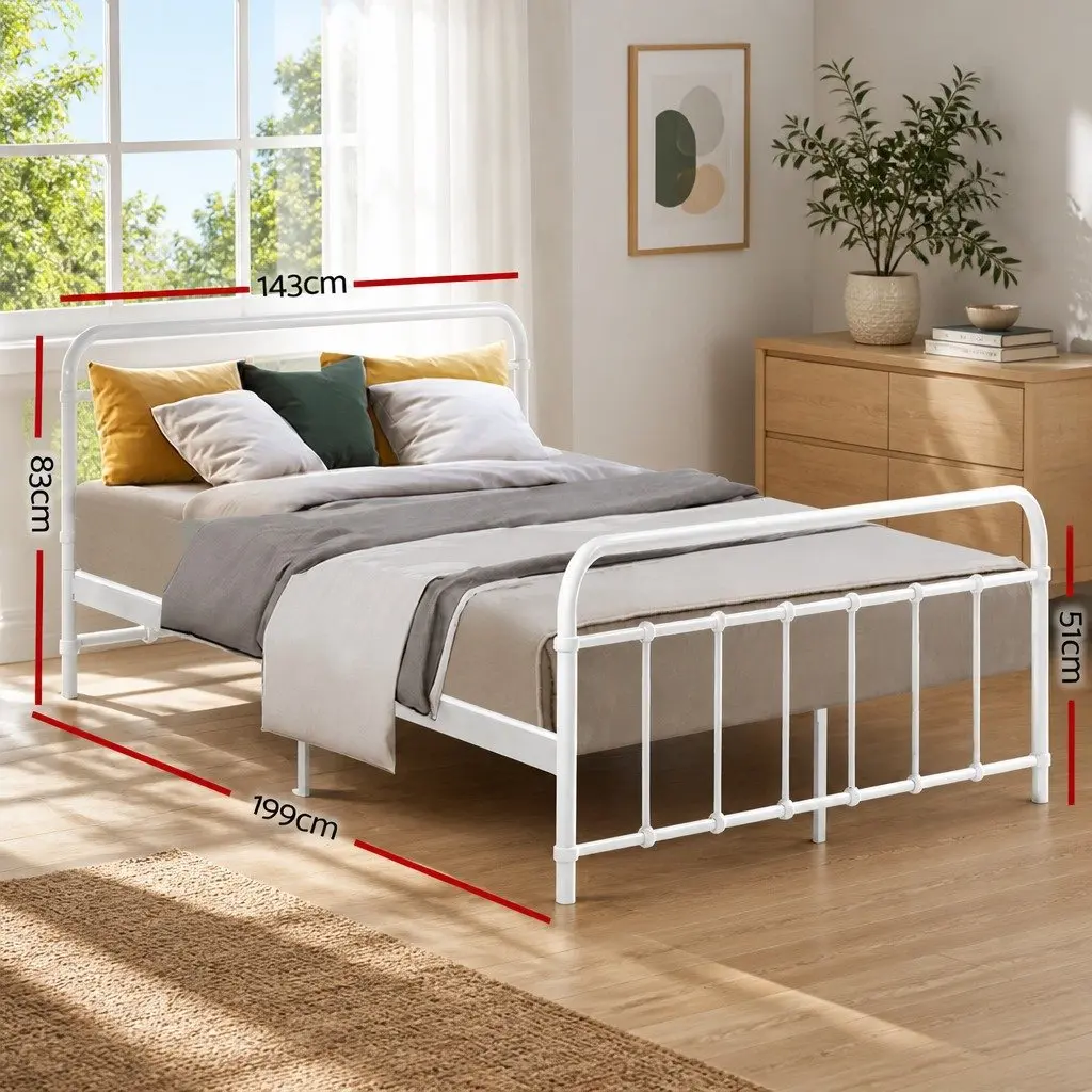 Double Bed Frame Powder-coated Steel Standard Size White Country Style