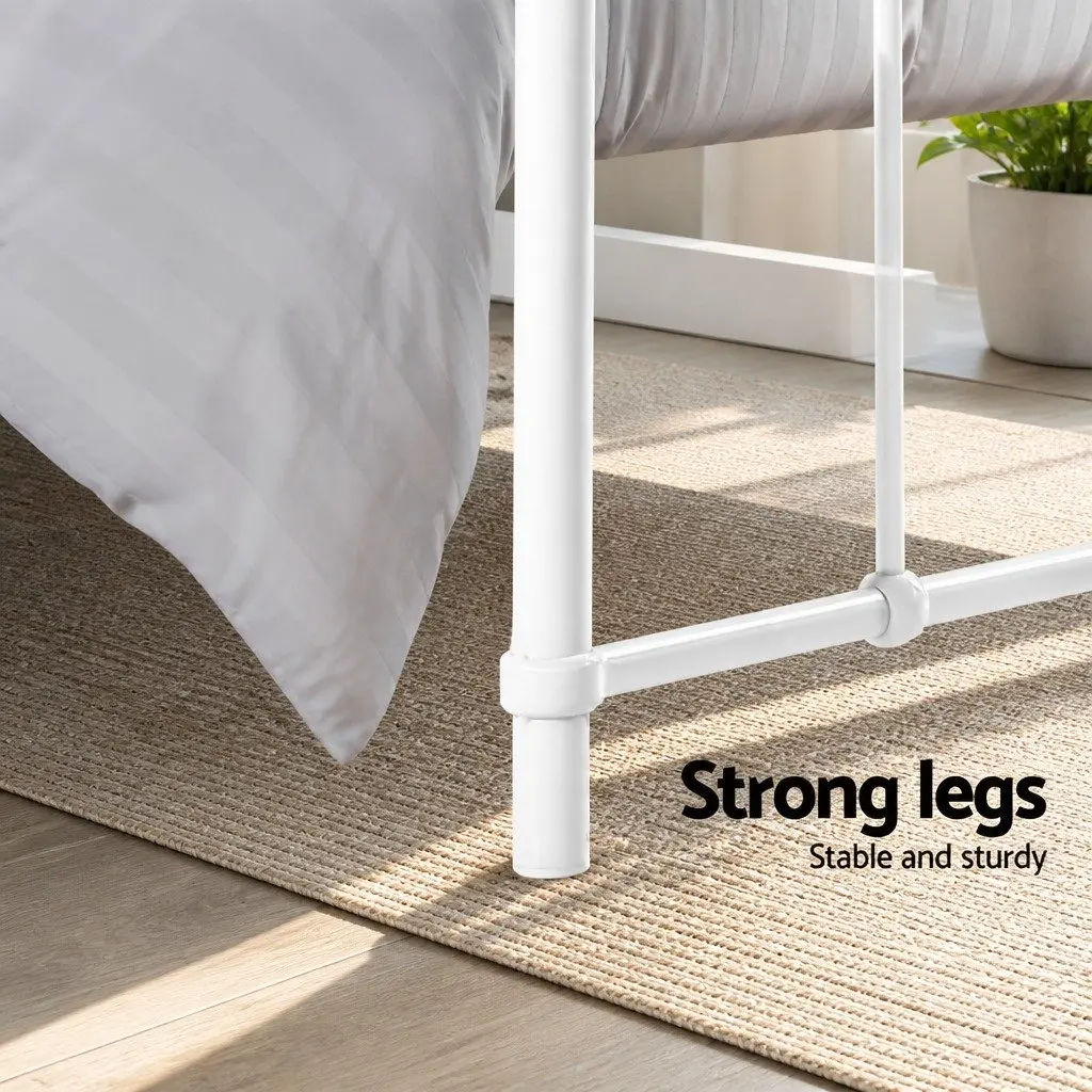 Double Bed Frame Powder-coated Steel Standard Size White Country Style