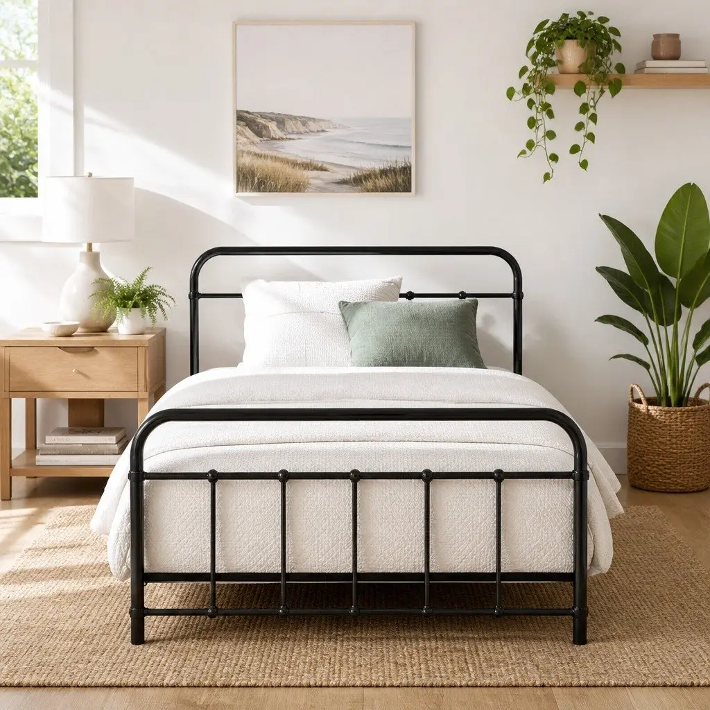 Black Metal Bed Frame for King Single Mattresses