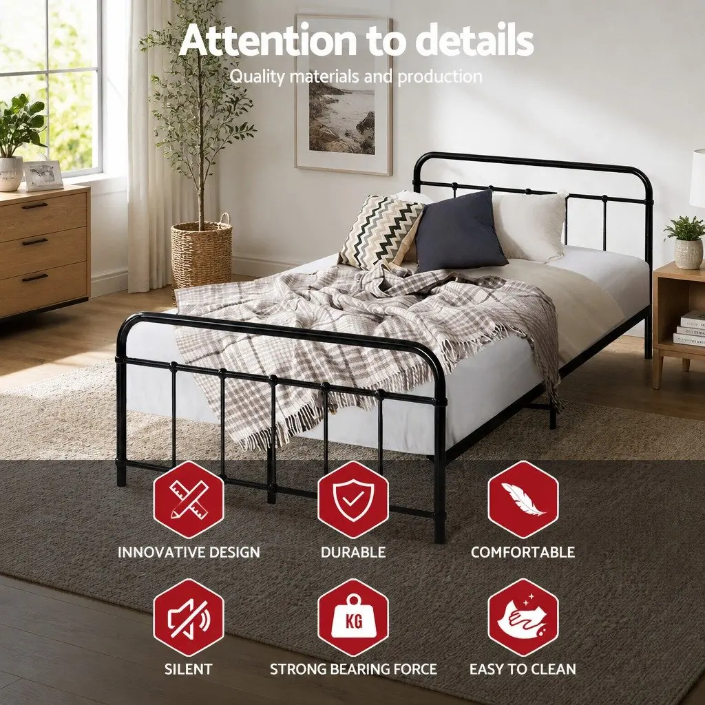 Black Metal Bed Frame for King Single Mattresses