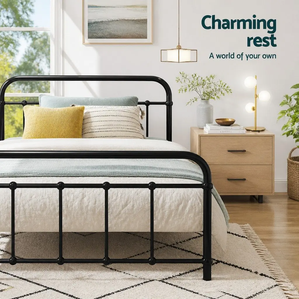 Black Metal Bed Frame for King Single Mattresses