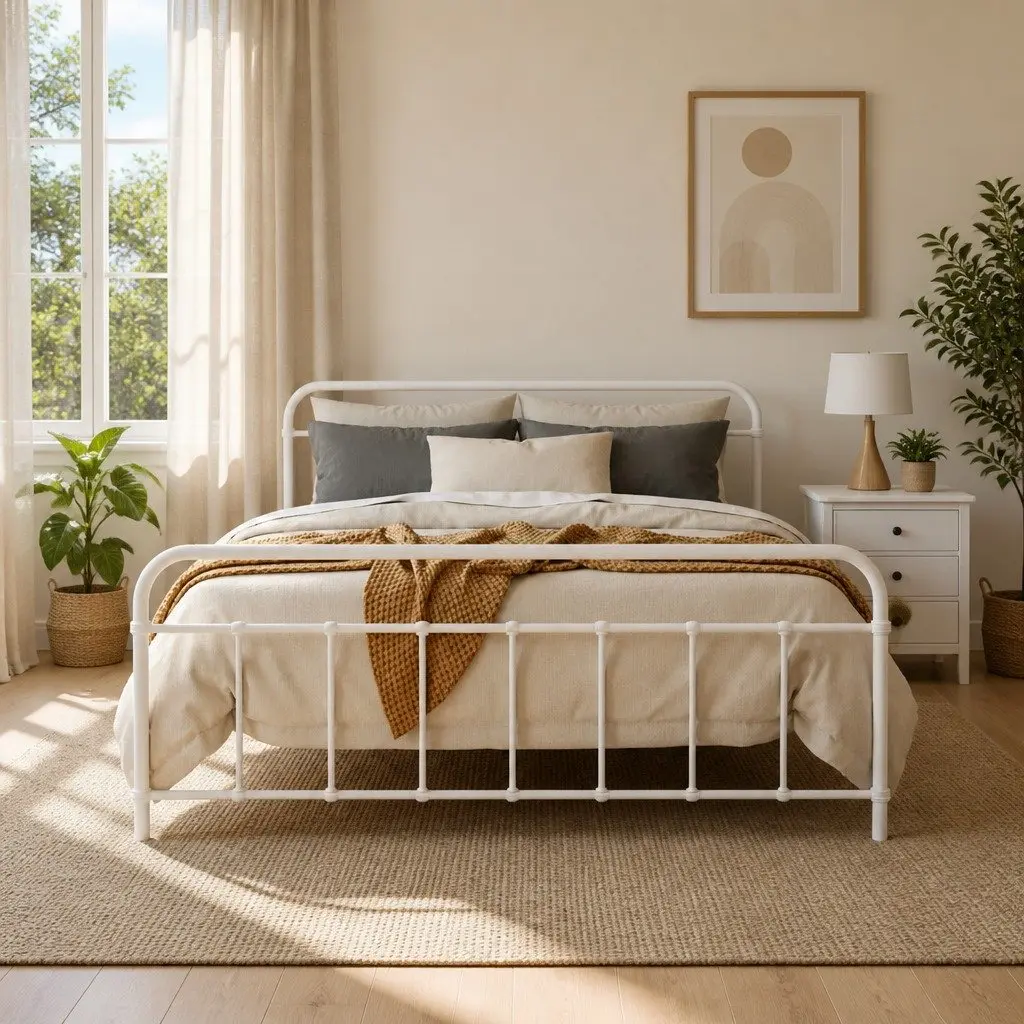 Queen Metal Bed Frame with Storage and Support