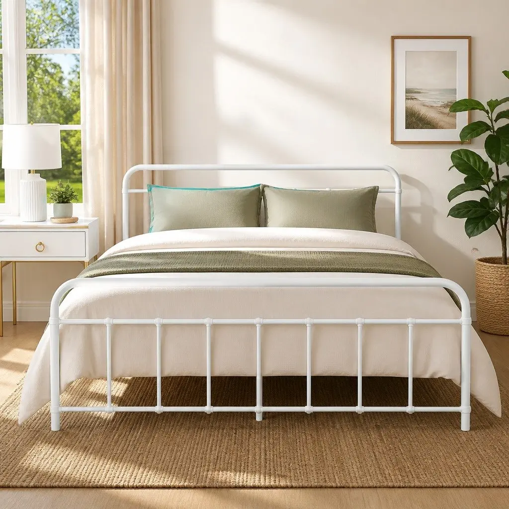 Queen Metal Bed Frame with Storage and Support