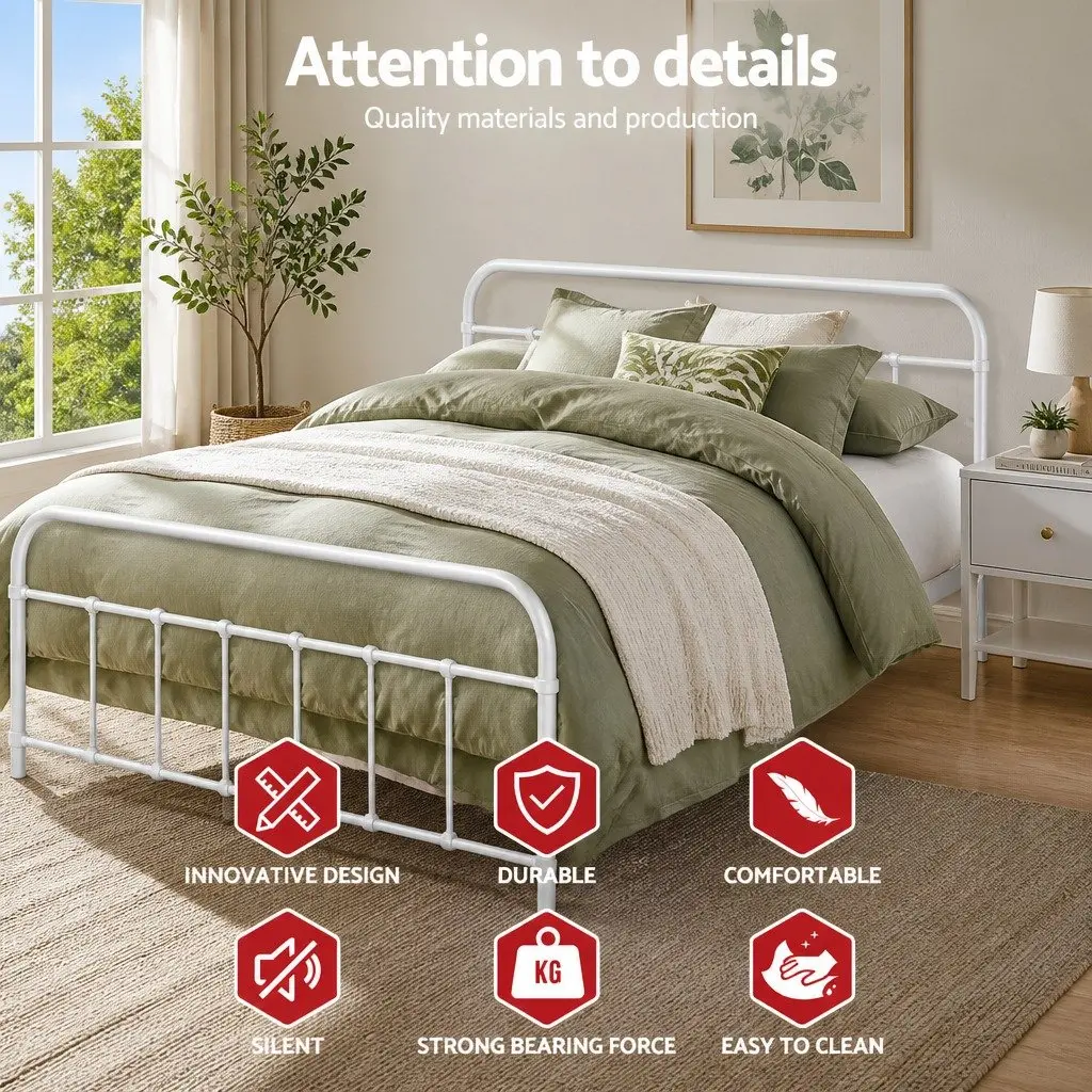 Queen Metal Bed Frame with Storage and Support