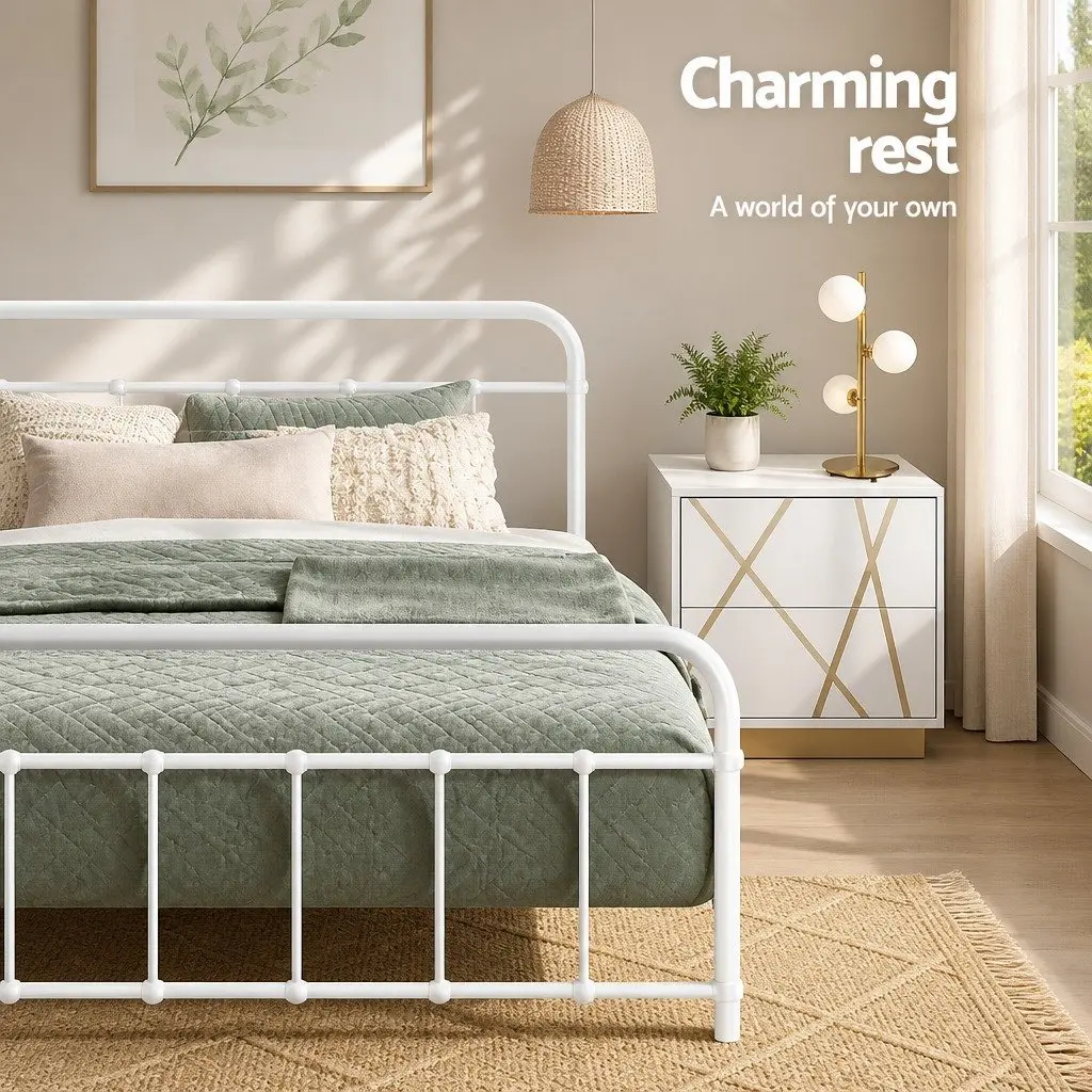 Queen Metal Bed Frame with Storage and Support