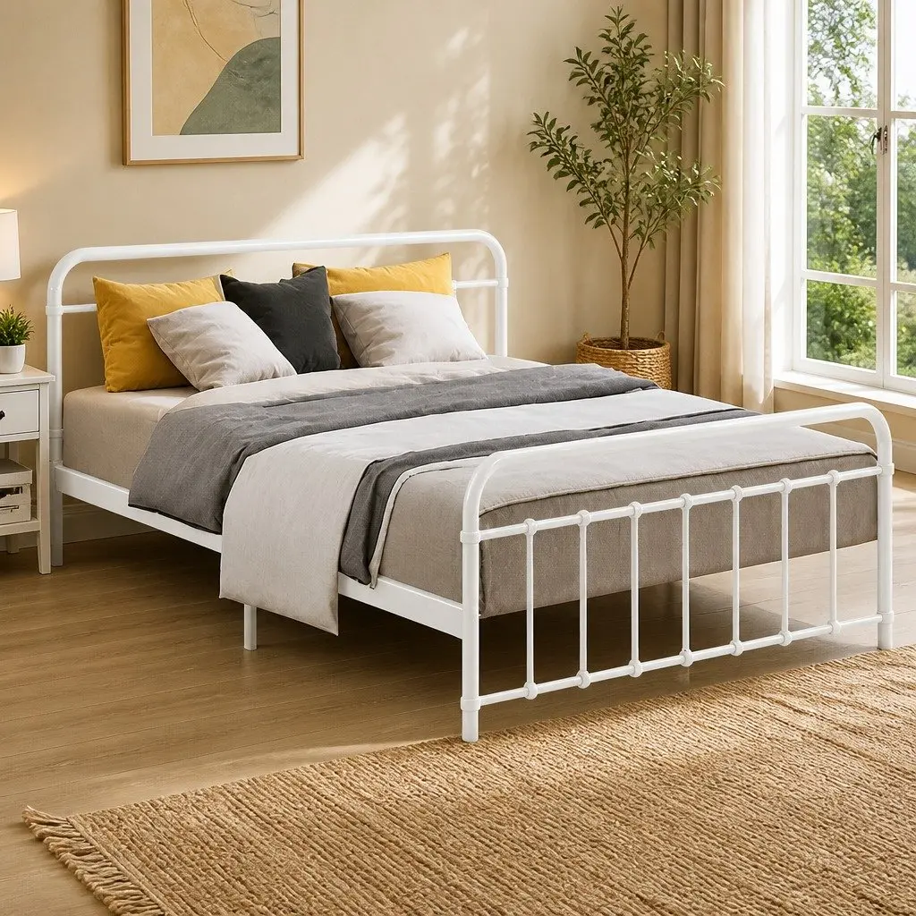 Queen Metal Bed Frame with Storage and Support