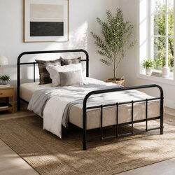 Black Single Metal Bed Frame with Robust Steel Design