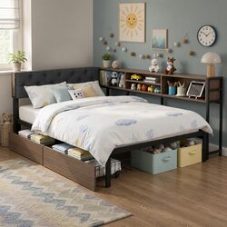 Durable King Single Bed Frame with Storage & Charging