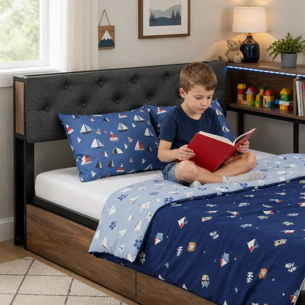 King Single Bed Frame with Storage & Charging