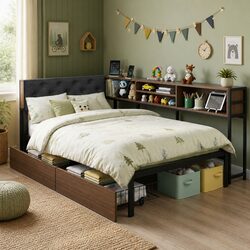 Metal Single Bed Frame with Storage & Charging Station