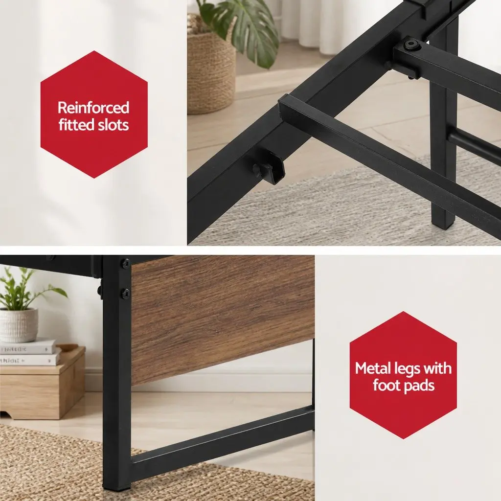 Industrial-Style King Single Metal Bed Frame with Storage