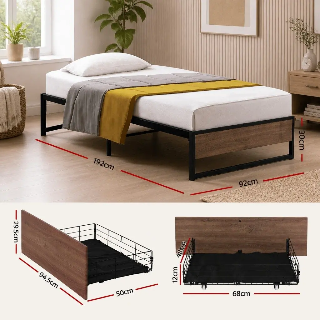 Single Bed Frame with 2 Storage Drawers