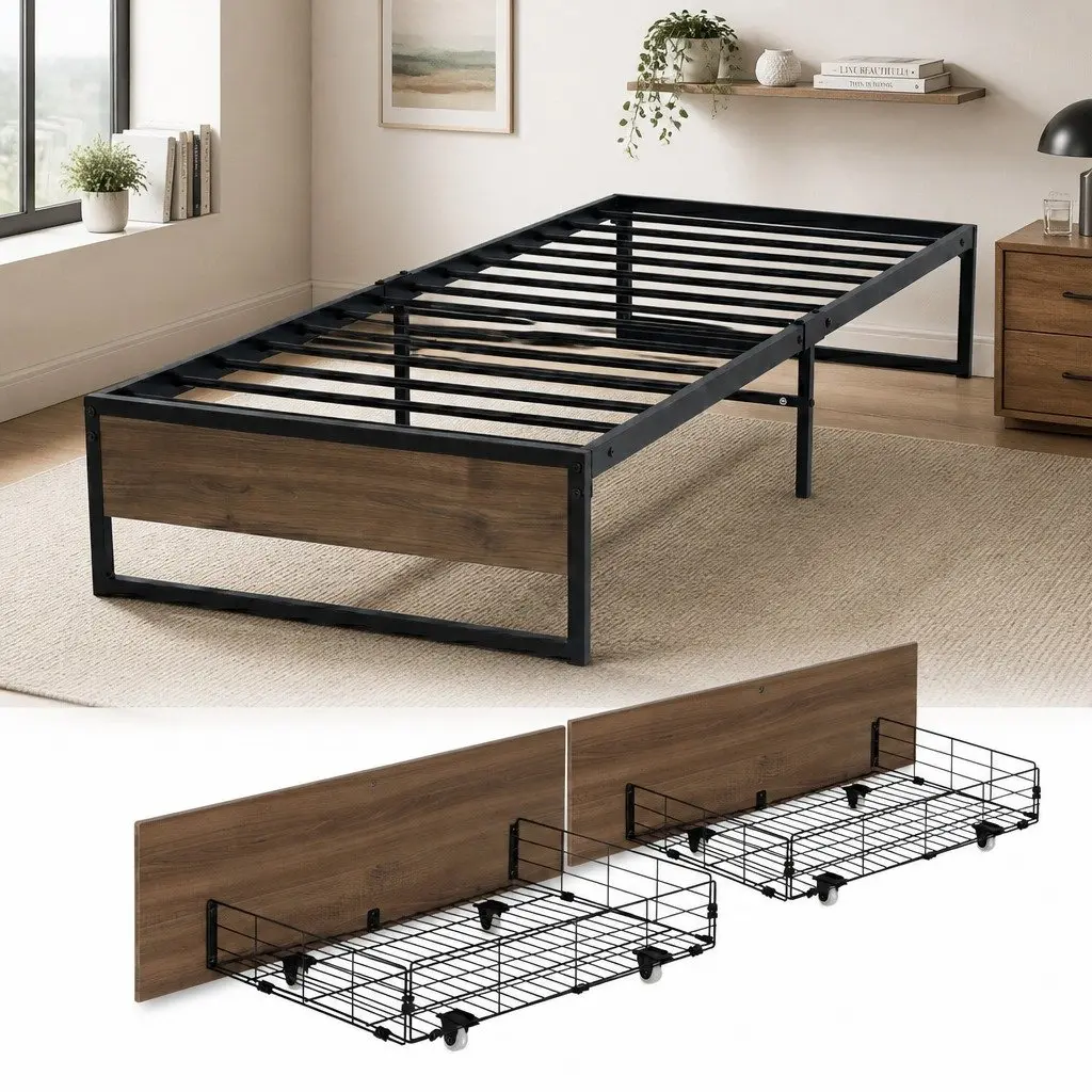 Single Bed Frame with 2 Storage Drawers