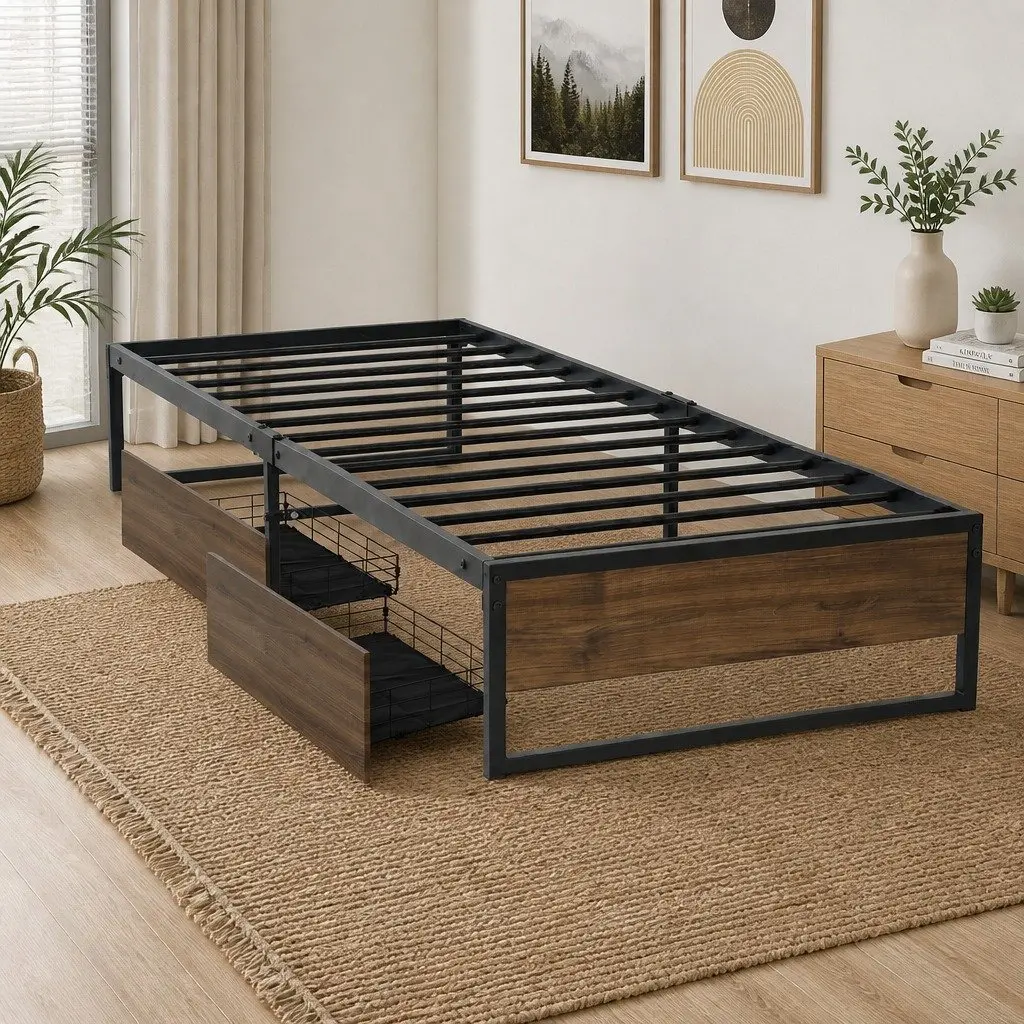 Single Bed Frame with 2 Storage Drawers