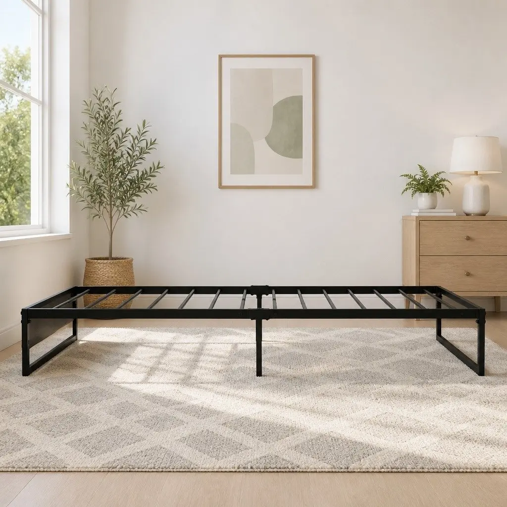 Single Metal Bed Frame Steel MDF Black 190cm x 90cm