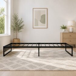 Durable Industrial Design Metal Bed Frame with Wood Accents