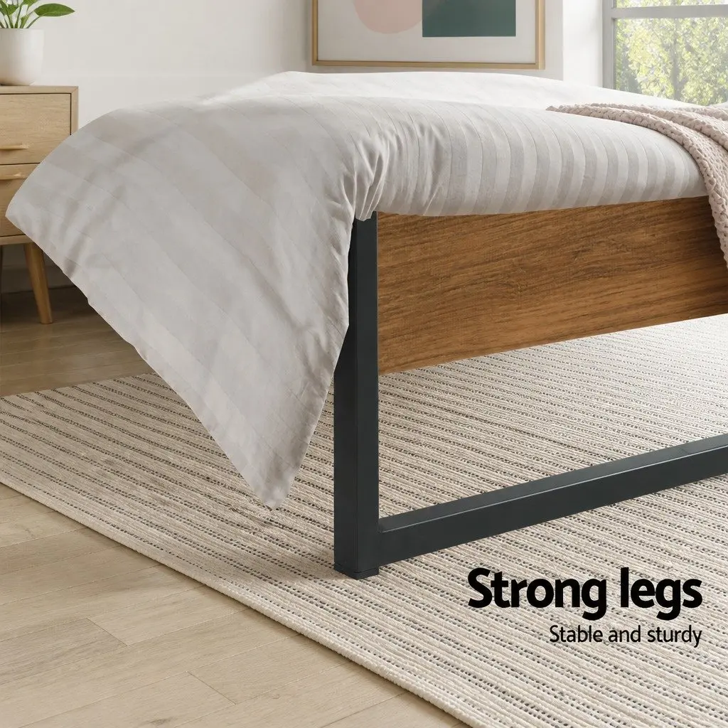 Single Metal Bed Frame Steel MDF Black 190cm x 90cm