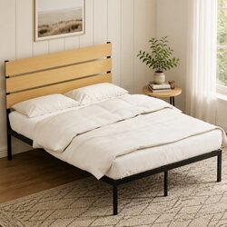 Sturdy Black Metal Double Bed Frame with Storage