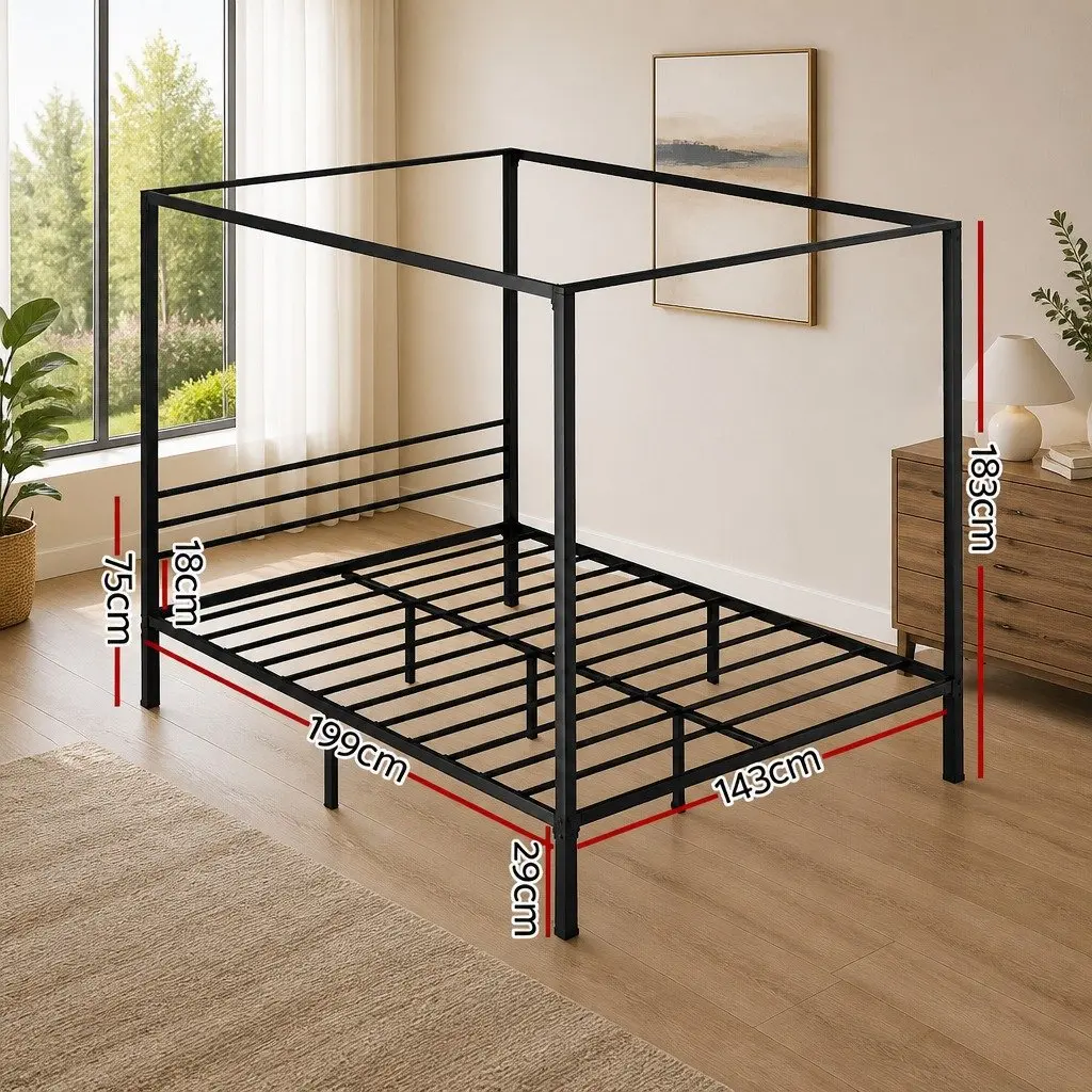 Black Steel Double Size Canopy Bed Frame