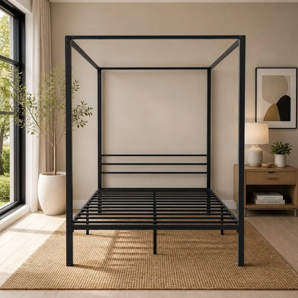 Black Steel Double Size Canopy Bed Frame