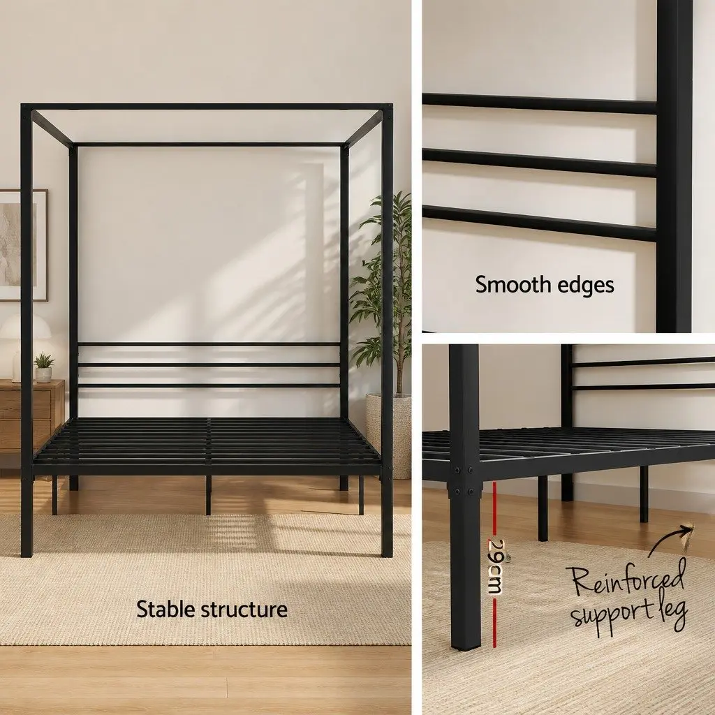 Black Steel Double Size Canopy Bed Frame