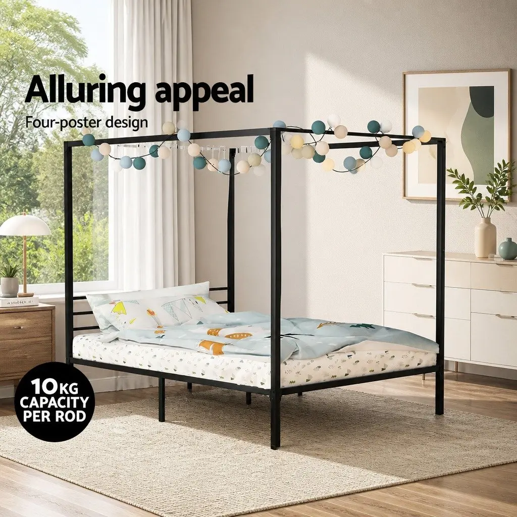 Black Steel Double Size Canopy Bed Frame