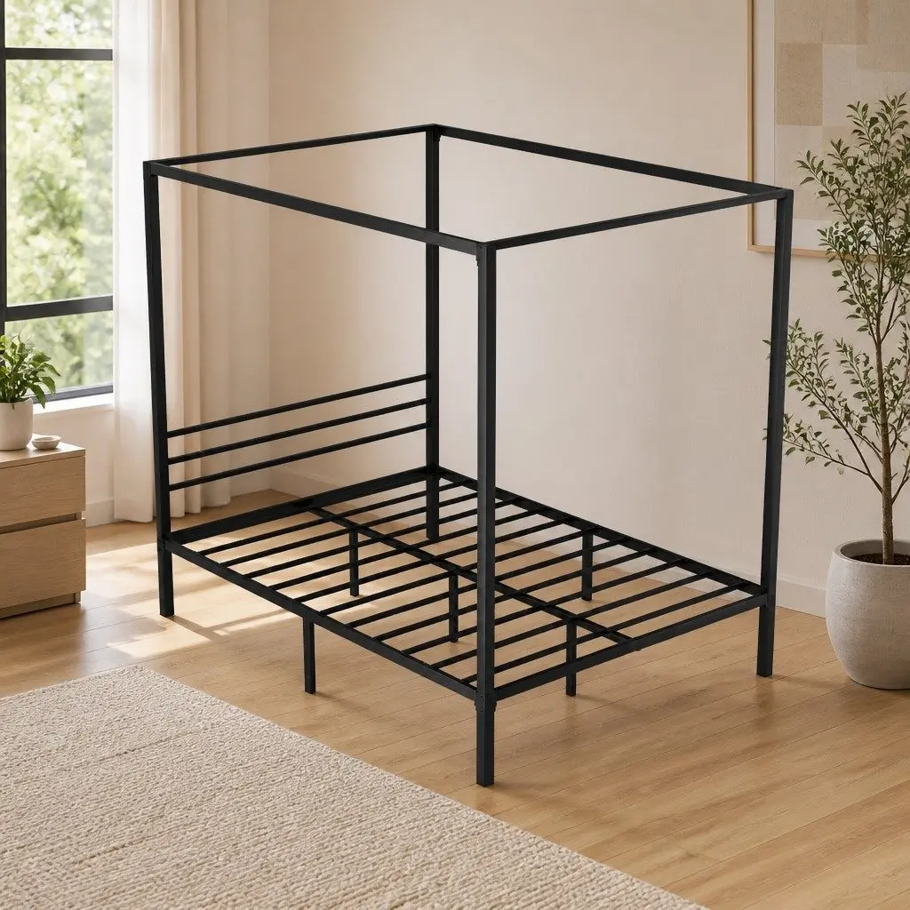 Black Steel Double Size Canopy Bed Frame