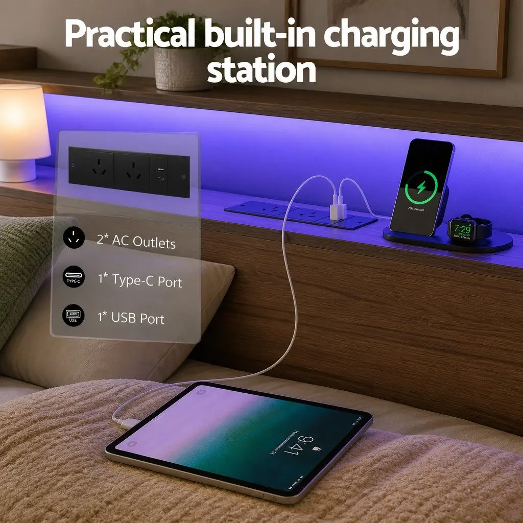 King Size Metal Bed Frame with Storage and Charging