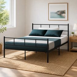 Black Steel Double Bed Frame with Storage Underneath