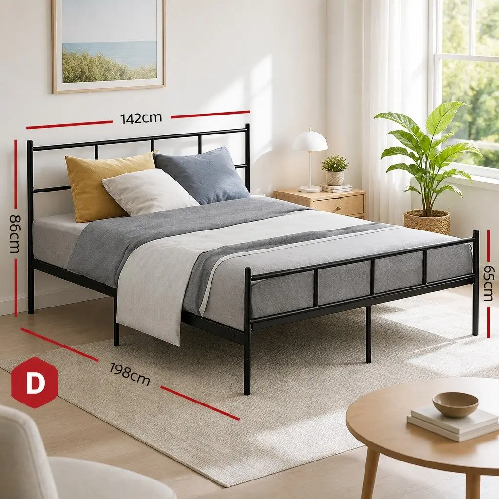 Black Steel Double Bed Frame with Storage Underneath