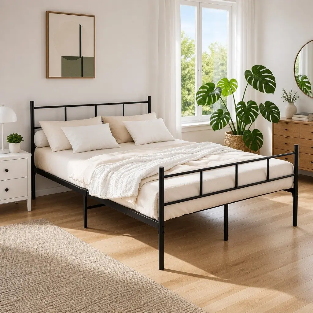 Black Steel Double Bed Frame with Storage Underneath