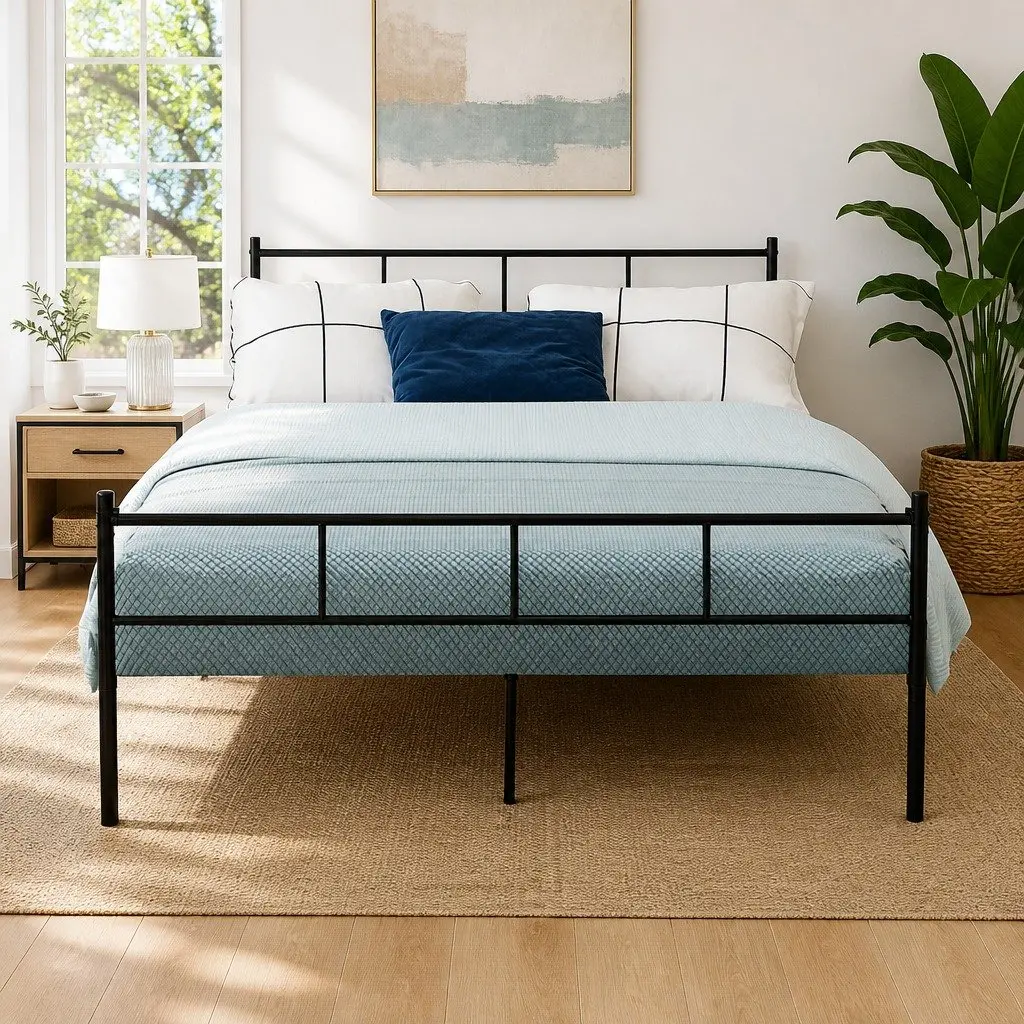 Black Steel Double Bed Frame with Storage Underneath