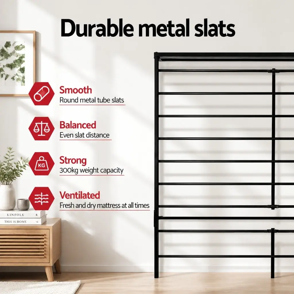 Black Steel Double Bed Frame with Storage Underneath