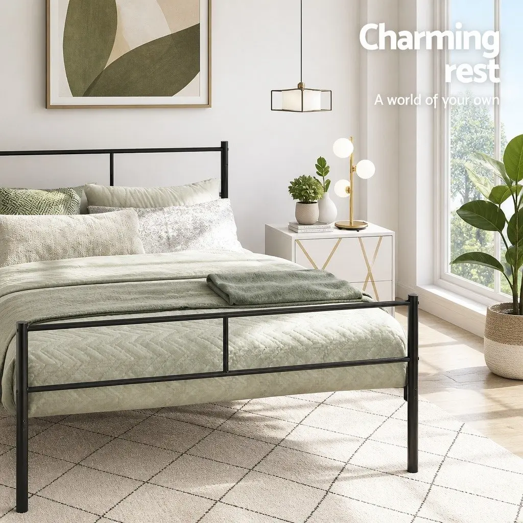 Black Steel Double Bed Frame with Storage Underneath