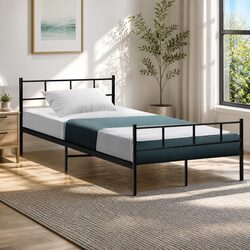 Stylish Metal Bed Frame King Single with Steel Slat Base