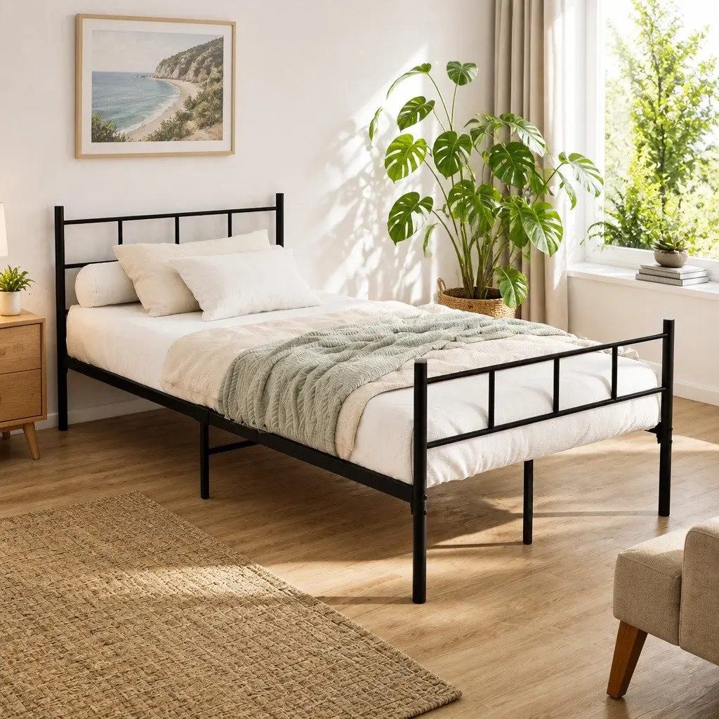 Metal Bed Frame King Single with Steel Slat Base