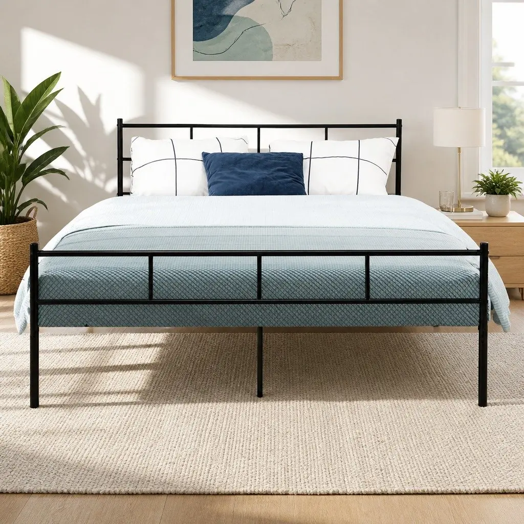 Queen Metal Bed Frame with Storage in Black