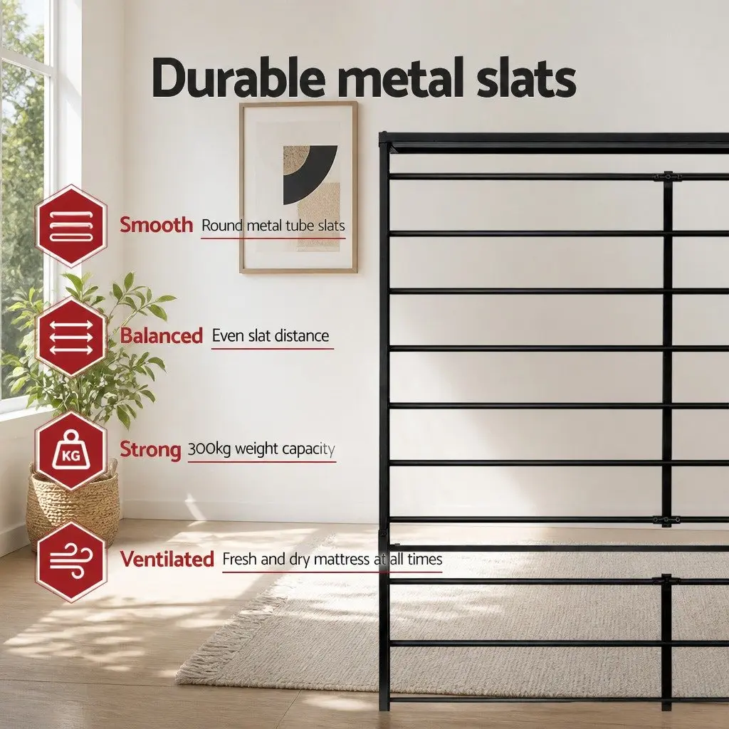 Queen Metal Bed Frame with Storage in Black