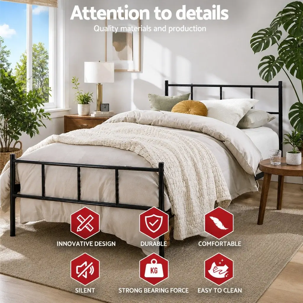 Single Metal Bed Frame Black Steel Construction Bedroom Furniture Storage Space