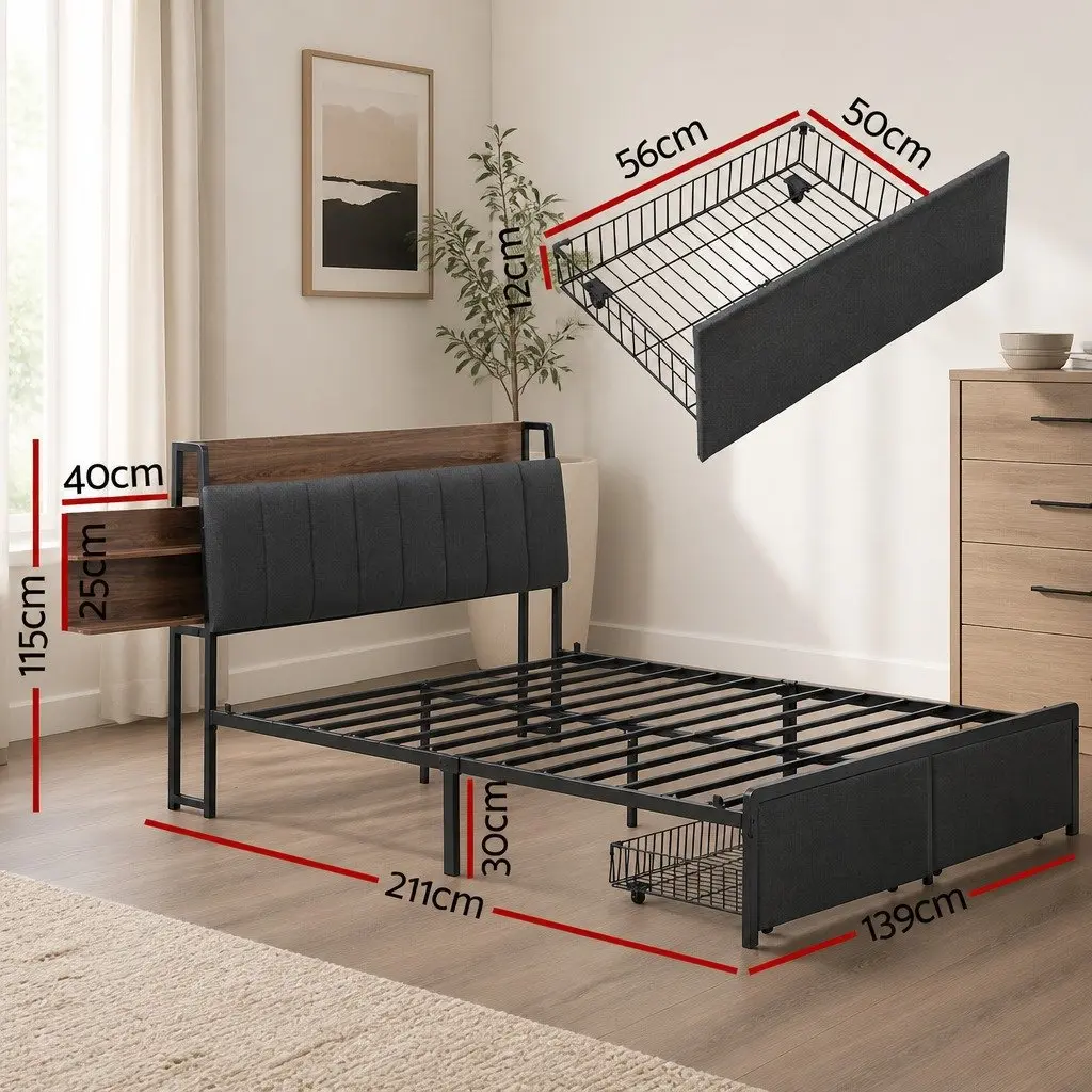 Metal Bed Frame for Double Size with Hidden Storage