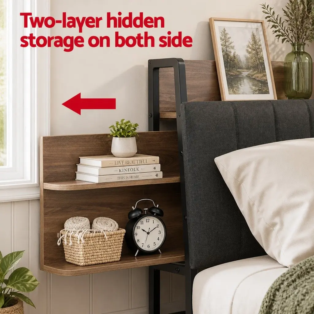 Metal Bed Frame for Double Size with Hidden Storage