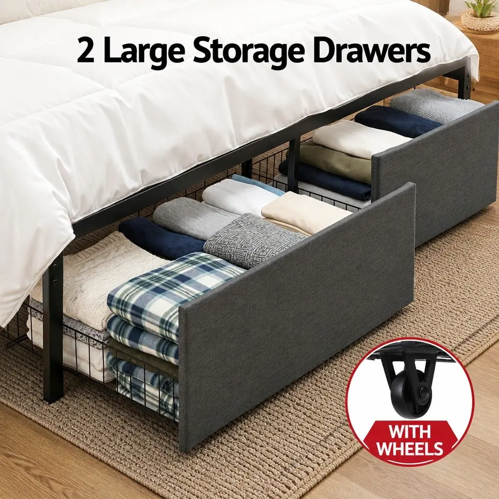 Metal Bed Frame for Double Size with Hidden Storage