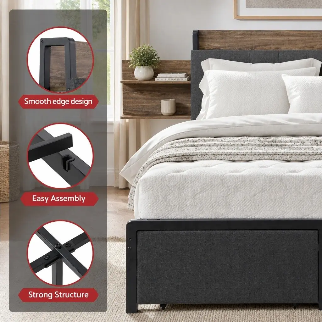 Metal Bed Frame for Double Size with Hidden Storage