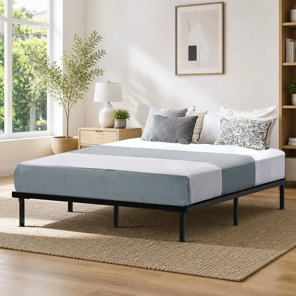 Queen Size Black Metal Bed Frame with Under-Bed Storage